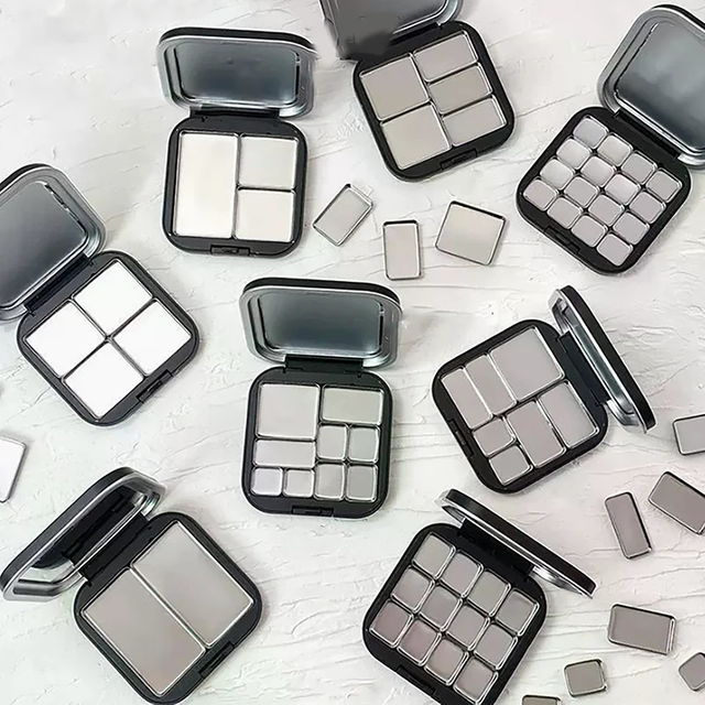 NEW Empty Square Makeup Palette Magnetic Suction With Mirror Eyeshadow Blush Matte Black Box With Pan Cosmetic Blush Container