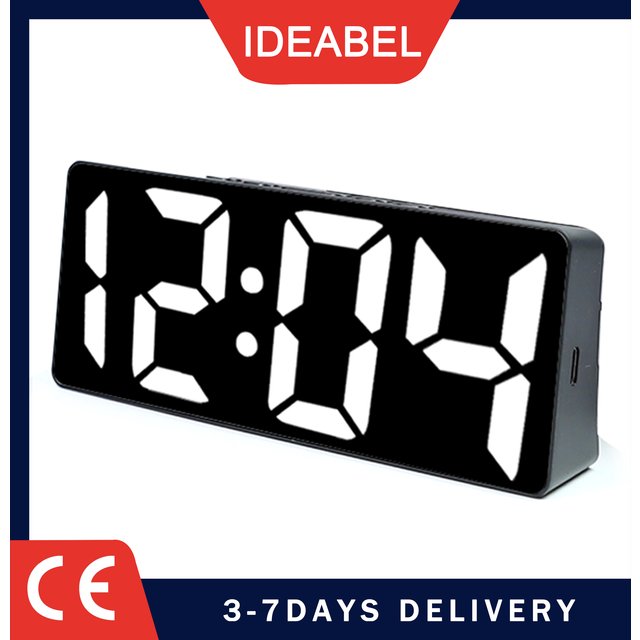 IDEABEL LED Mirror Digital Clock Bedroom Office Electronic Table Clock Desktop Makeup Mirror Alarm Clock Temperature Function