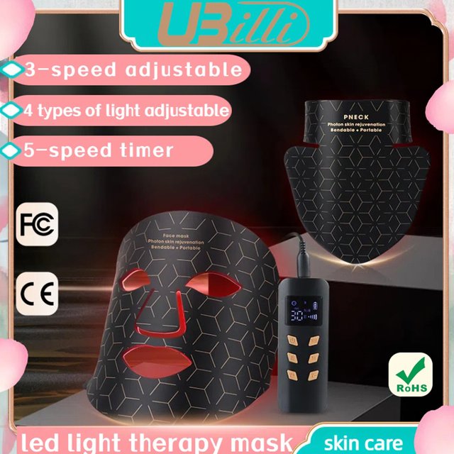 Masque facial Led Portable 4 couleurs thérapie par la lumière rouge masque facial 850NM proche infrarouge thérapie photonique à la lumière rouge soins de la peau masque facial