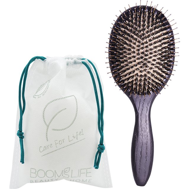 BOOMSLIFE Black Boar Bristle Mix Nylon Hair Brush Women Custom Massage Sclap USA Oak Wood Hair Comb for Hair Barber Accessories