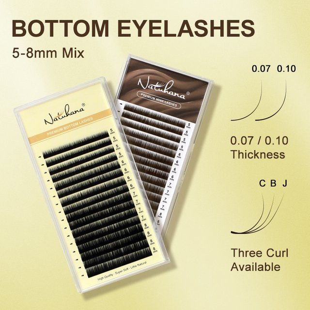 NATUHANA Bottom Lashes JBC Curl Mix 5-8mm Under False Eyelashes Short Individual Natural Mink Eyelash Extension Makeup Tools