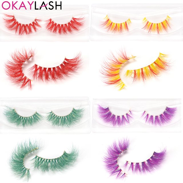 OKAYLASH Red Purple 3D Mink Colored Eyelashes Bulk wholesale Dramatic Fluffy Thick Colorful Hot Pink False Eyelashes Makeup