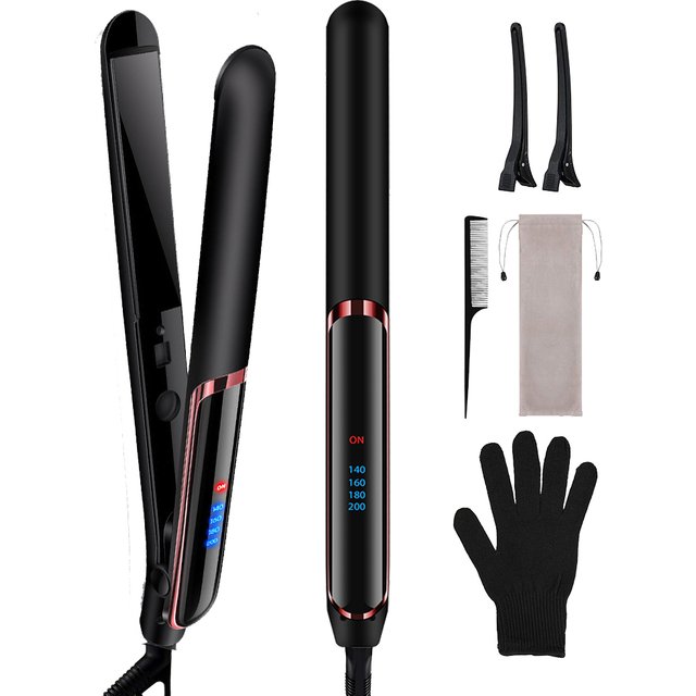 2 in 1 Hair Straightener Curler Set Dual Voltage Negative Ion Fast Heating for Versatile Styling Tool Perfect for Home Travel