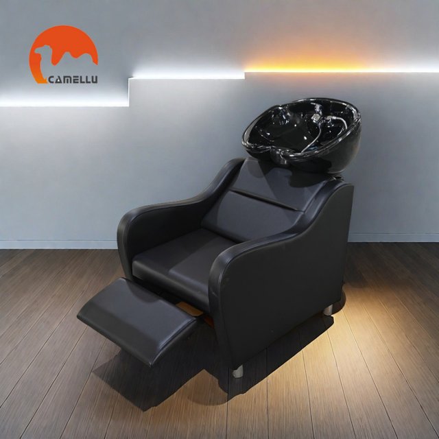 custom.Black Modern Shampoo Chairs Ceramic Bowl Customized Salon Furniture Washing Chair Bed Salon Station