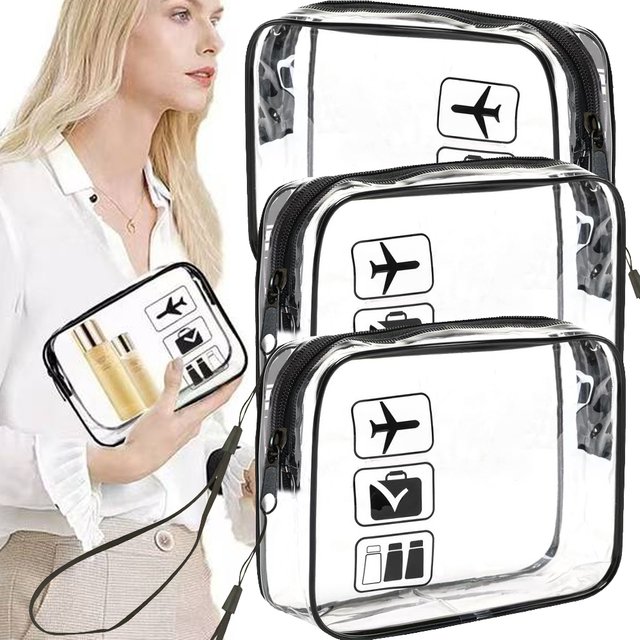 2PCS Travel PVC Transparent Cosmetic Bag with Hand Stra Lasting Portable Storage Bags Reusable Large Makeup Cases Women Men