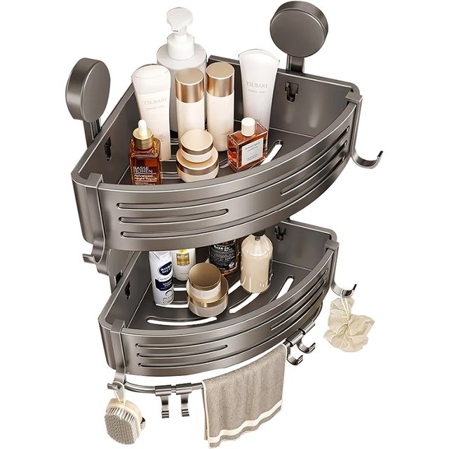 Bathroom Suction Tray Shelf Bathroom Perforation-free Toilet Wall Mounted Shower Gel Triangle Basket Shelf Kitchen Storage