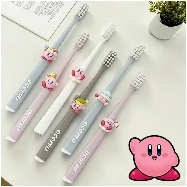 Kirby Toothbrush Women Girls Soft Deep Cleaning Ultra-fine Kawaii Anime Portable Travel Kids Cartoon Cute Oral Health Toothbrush