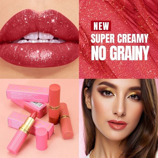 New Waterproof Glitter Lipstick Long Lasting Non-Fade Lip Gloss Chocolate Brown Lipstick Cosmetics