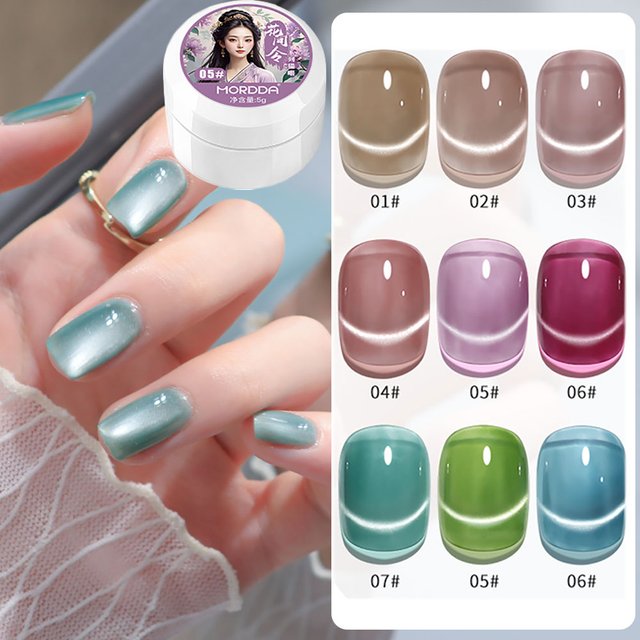 6ml Jelly Nude/Pink/Blue Cat Eye Magnetic Nail Gel Polish Glitter Silk Mirror Cat Eye's Gel Varnish Soak Off UV Gel Nail Polish
