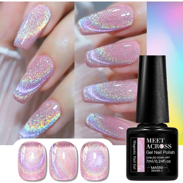 Rainbow Holographic Cat Magnetic Gel Nail Polish Laser Glitter Magnetic Semi Permanent Soak Off UV Gel Varnish Nail Supplies DIY