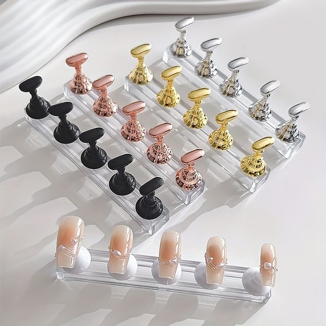 1Set Magnetic Nail Holder Practice Display Stand Nail Polish Acrylic Crystal Showing Shelf Nail Art Tool