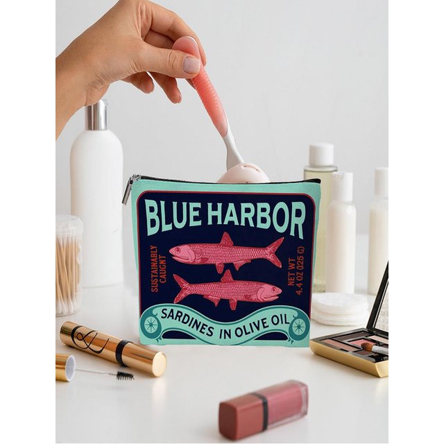 1pc Vintage Sardines Makeup Bag Durable Fade Resistant Zipper Pouch With Whimsical Fish Floral Design Makeup Bag Storage Bag