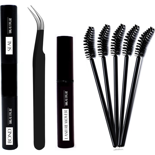 Lash Cluster Glue Bond and Seal Kit with Lash Glue Remover and Tweezers and Lash Brush for Lash Extension Clusters Makeup Tool,