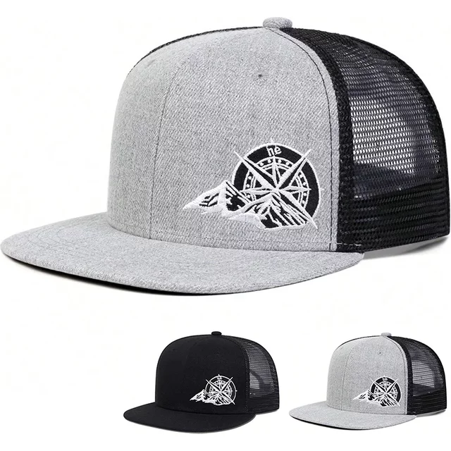 Unisex Compass Embroidery Hip-hop Net Hats Spring Summer Outdoor Adjustable Casual Baseball Caps Trucker Caps Sunscreen Hat