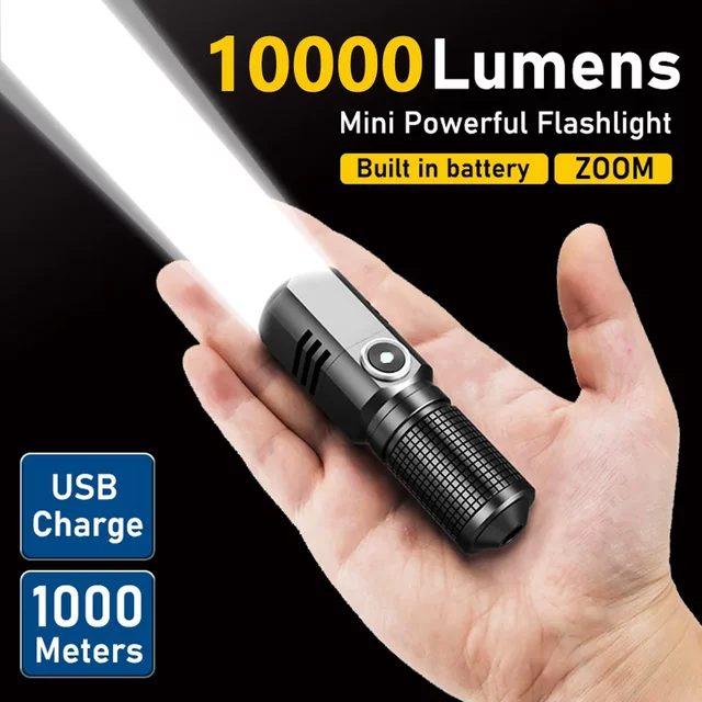 Mini lampe de poche LED puissante Super lumineuse XHP50 batterie intégrée 3 Modes USB Rechargeable EDC Flash lampe torche lampes de poche