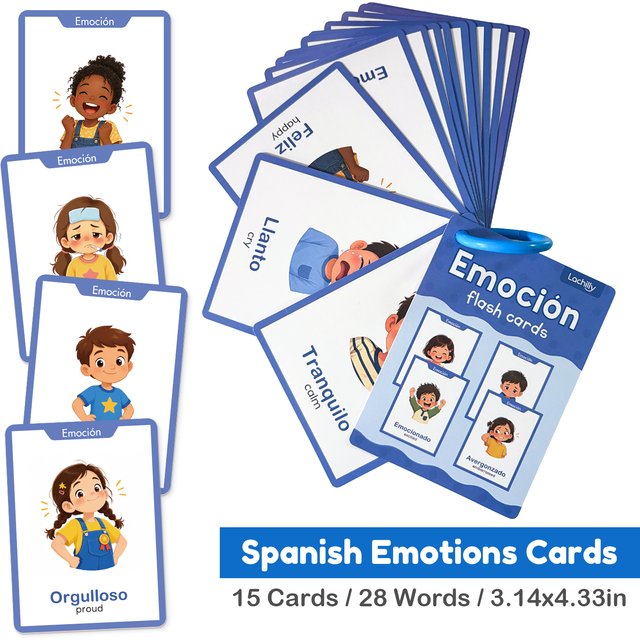 15Pcs Spanish Emotion Learning Cards for Kids Spanish & English Bilingual Facial Expressions Social Emotional Words Flashcards
