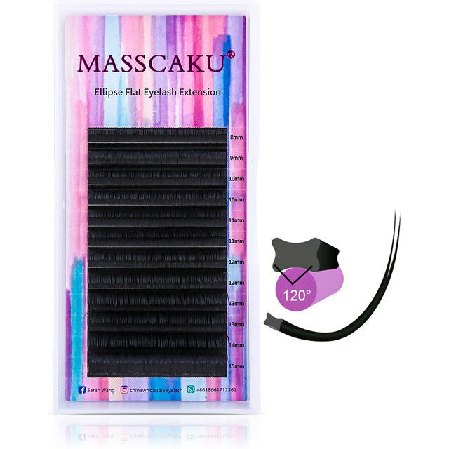 MASSCAKU Direct Selling Ellipse Flat Eyelash Extensions 8-18mm&Mix Length Handmade Denser Split Tips Shaped Eyelashes for Makeup
