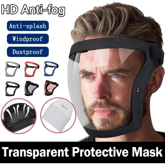 Masque Anti-buée Anti-poussière réutilisable, bouclier facial complet Transparent, lunettes de