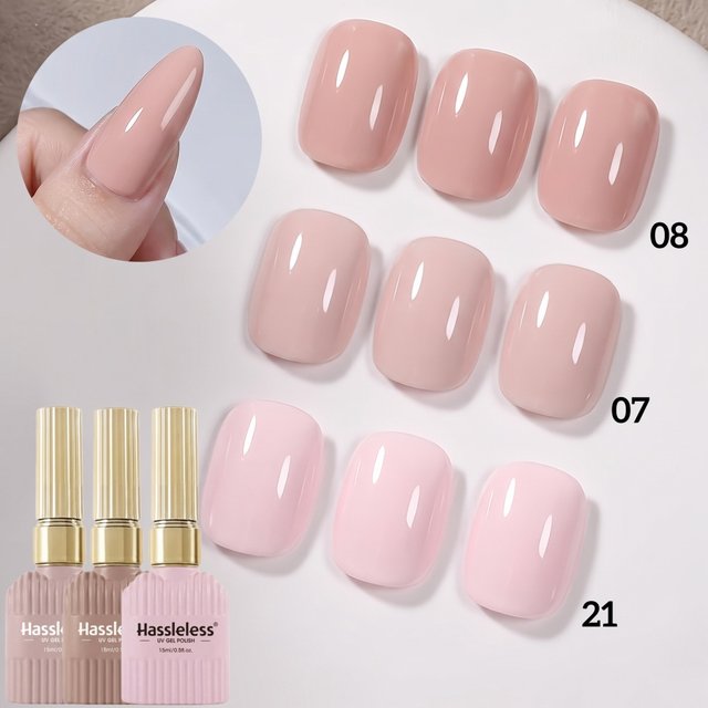 Hassleless 3-Piece Milk Tea Nude Nail Polish Gel Set, Light Milk Nude Solid Color Nail Polish Gel, Low Saturation Ambiance Nail Colors, Soft Light Color Solid Nail Polish, Even Color Application,
