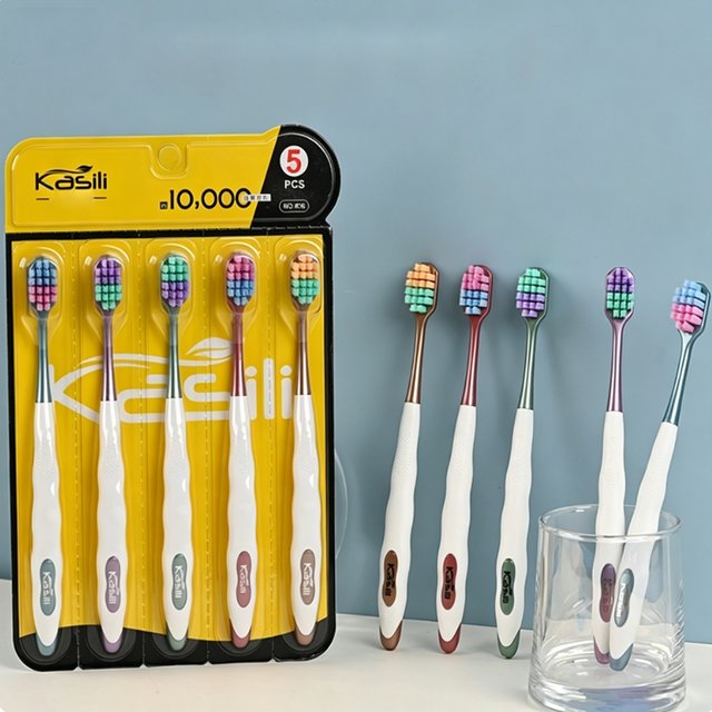 5pcs Dense Silk Soft Wide Head Soft Bristled Travel Toothbrush, Fine Bristled Anti Sensitivity and Gum Protection Home