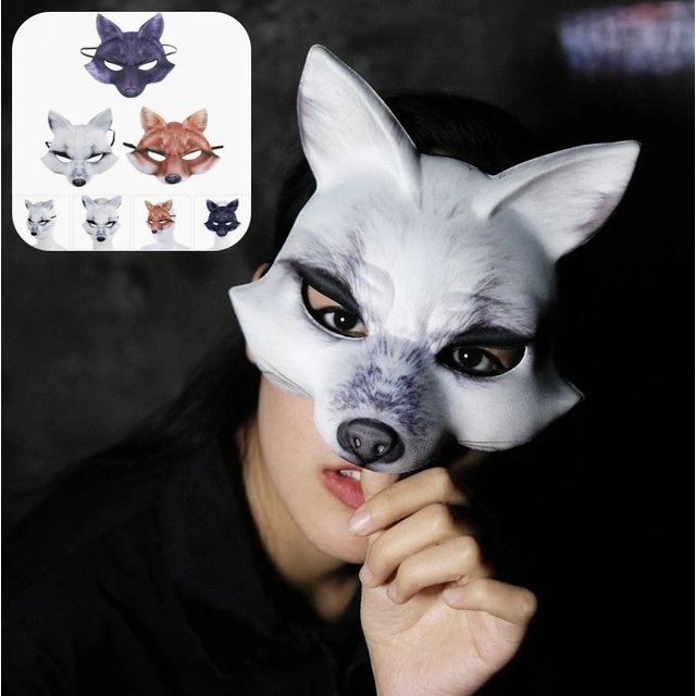 1/3/6PCS Half Face Halloween Mask Halloween Animal Mask Half Face Fox White Wolf Mask Animal Male and Female Half Face Masks