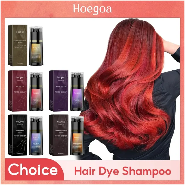 Hoegoa Hair Dye Shampoo Permanent Brown Natural Coloring Coverage Gray Hair Lasting Moisturizing Fluffy Hair Darkening Shampoo