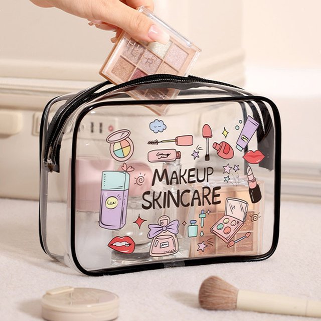 Transparent PVC Makeup Bag, Waterproof Travel Toiletry Bag with Floral Print, Large Capacity Cosmetic Organizer