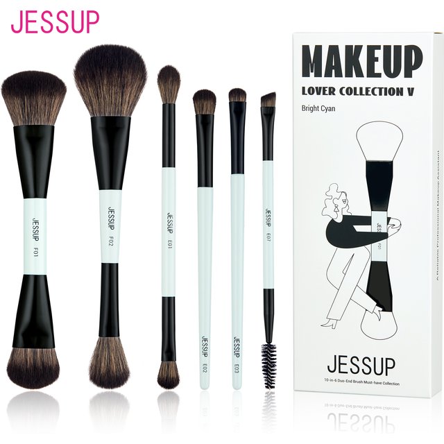 Jessup ensemble de pinceaux de maquillage pinceaux de maquillage Double face fond de teint Contour Blush mélange ombre à sourcils, fibre Cyan brillant T501