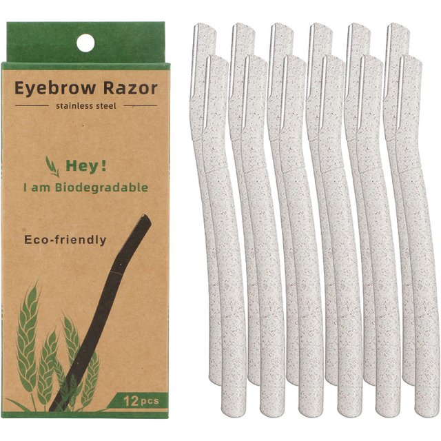 12 Pcs/Box Wheat Straw Face Eyebrow Razor for women,Facial Dermaplane Razor,Biodegradable Dermaplaning Tool with Precision Cover
