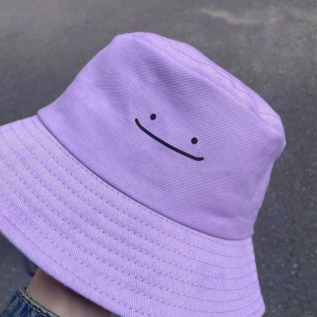 Anime Ditto Smile Bucket Hat Pokemon Light Purple Quick Dry Fisherman Cap Cartoon Sunscreen Hat for men Women Spring Summer Gift