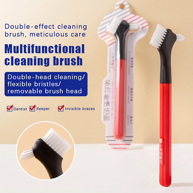 1pc Double Head Denture Cleaning Brush Toothbrushes False Teeth Brush Multi-Layered Bristles Non-Slip Ergonomic Handle Oral Cre