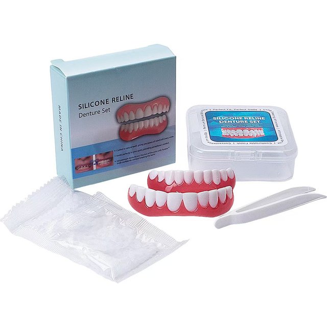 Cosmetic False Teeth Set, Silicone Reline Temporary Dentures, Upper Lower Snap On Veneers for Instant Confident Smile