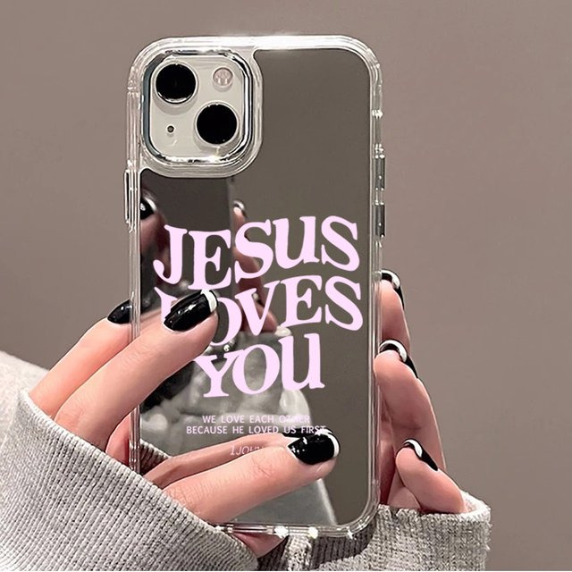 Makeup Mirror Phone Case for iPhone 17 16 Pro Max 15 14 Plus 12 11 13 Pro Max 16E Jesus Loves You Shockproof Protective Cover