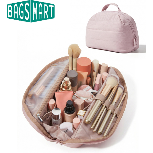 BAGSMART Travel Makeup Bag for women Portable Cosmetic Case Puffy Padded Make Up Organizer Pouch Water-resistant Toiletry Bag