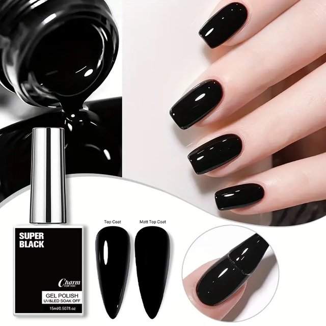 Super Black Gel Nail Polish 15ml UV LED Soak Off High Pigment Full Coverage Long Lasting Salon Quality Manicure Varnish