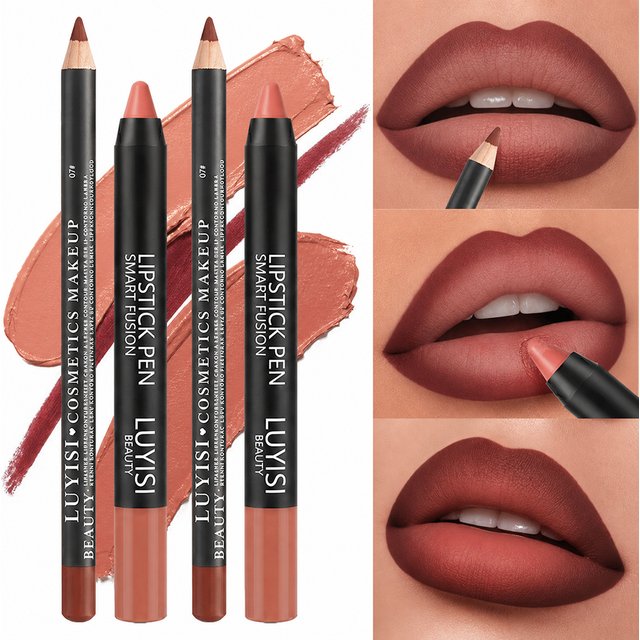 2pcs/set Lip Makeup Set: 1 Matte Lip Liner + 1 Soft Matte Lipstick Pencil. A perfect match, long-lasting, matte, and waterproof,