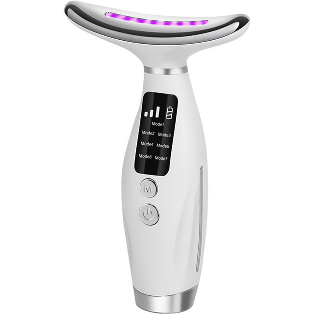 Vibration Face & Neck Massager 7 Colors LED Light Beauty Skin Tightening Lifting Device Double Chin Removal Home Use Skincare