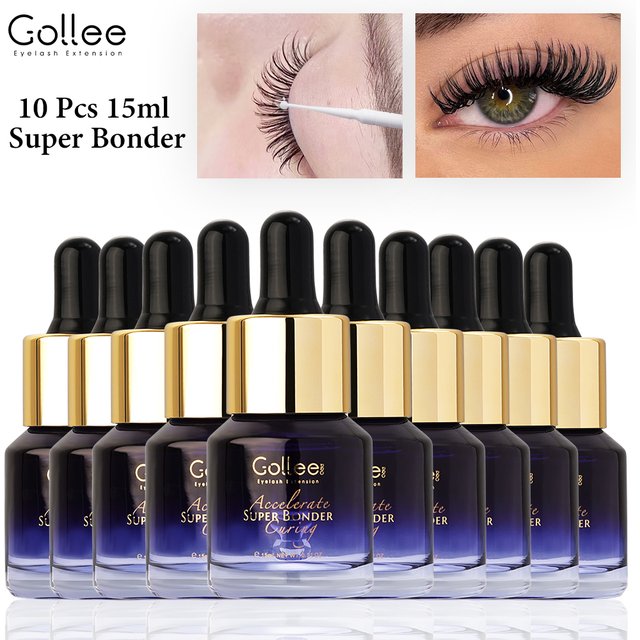 Gollee 10pcs Lash Extension 15ML Super Bonder Increased Durability Help Eyelash Bonder Accelerate Curing Lasting Adhesive Makeup