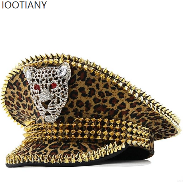 Music Festival Men's And Women's Hats Makeup Leopard Print Rivet Character Hat Masquerade Punk Hip-hop Stage Performance 2025