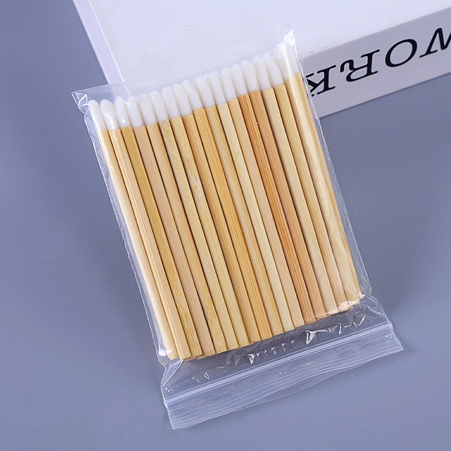 50pcs Bamboo Handle Eyelash Brush Lip Brush Cotton Swab Lipstick Gloss Wands Applicator Eyelashes Extension Makeup Tools