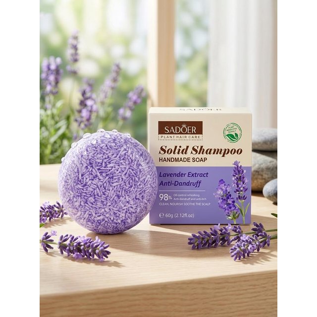SADOER Lavender Hair Soap Solid Shampoo Oil Control Anti Dandruff Deep Cleansing Dry Damaged Hair Smooth Hair Shampoo Repair