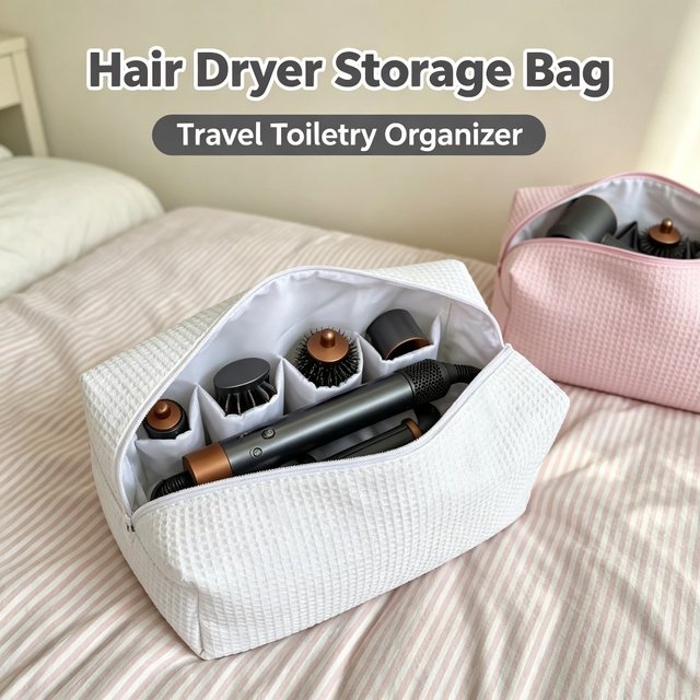 Padded Cosmetic Bag Large Capacity Hair Dryer Storage Pouch Portable Hair Styling Tool Organizer Separate Compartments Zipper
