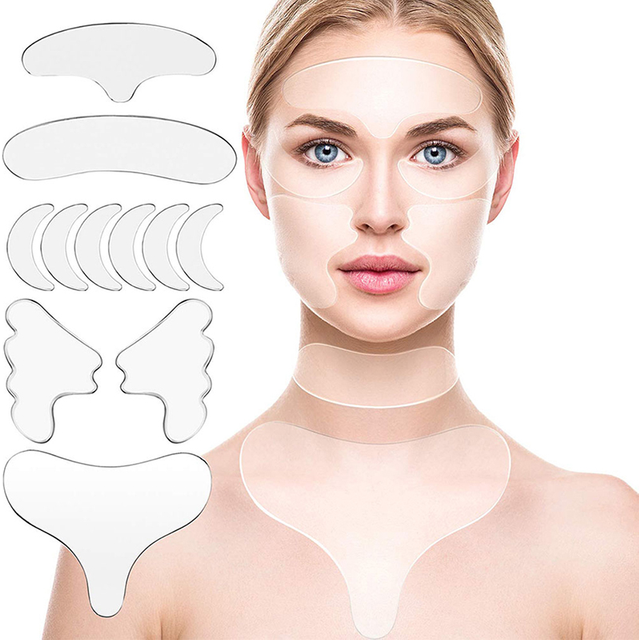 11/16Pcs Silicone Anti Wrinkle Skin Pads Reusable Lifting Patches For Forehead Eye Facial Wrinkle Reduction