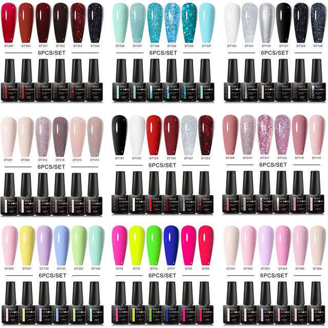 6pcs Color Glitter Gel Nail Polish Set HEMA TPO FREE Semi Permanent Soak Off UV Gel Varnish Nails Decoration DIY Nail Supplies