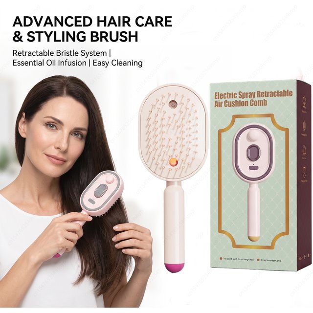 Electric Portable Spray Massage Comb Detangling Hair Brush With Moisturizing Spray And Scalp Massage Function For All Hair Types