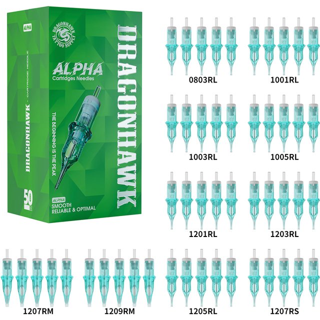 Dragonhawk ALPHA 50 Mix Set Tattoo Cartridge Needles Art Permanent Makeup PMU Tattoo Accessories