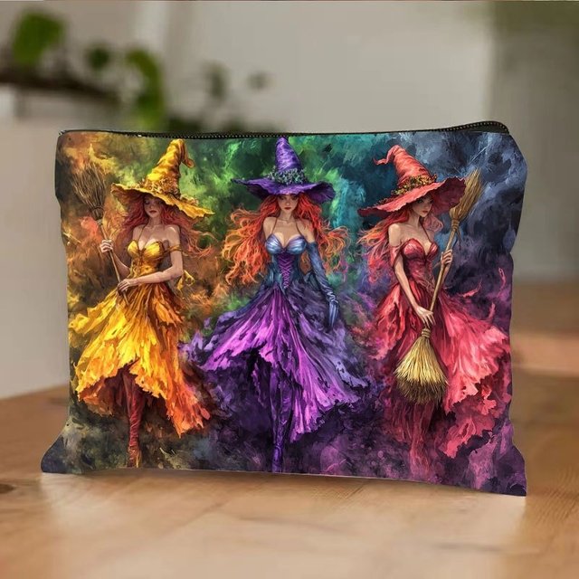 1pc Vibrant Witch Tuest Makeup Bag with Vibrant Illustration, Multi-Functional Travel Cosmetic Pouch for Toiletries