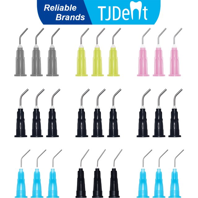 TJDent 100Pcs/Bag Disposable Dental Pre Bent Needle Tips 18G/19G/20G/22G/23G/25G Dentistry Tooth Cleaning Oral Care Tools