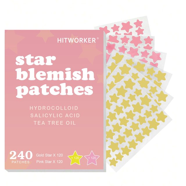 240PCS Star Hydrocolloid Blemish Patches Pink Gold Face Spot Cover Stickers Cute Star Shape Skin Care Patches