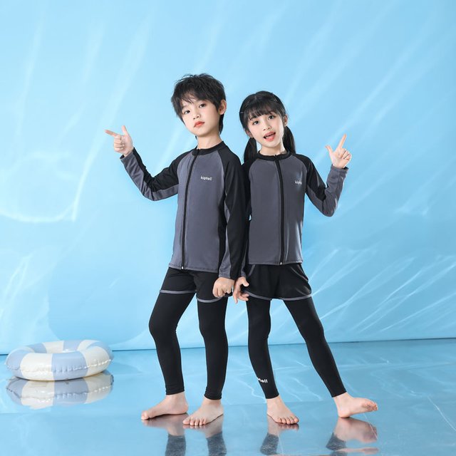 Boys and Girls Children's Long Sleeved Sunscreen Swimsuit Quick Drying Diving Suit Surfing Suit Outdoor Swimsuit 3-piece Set New